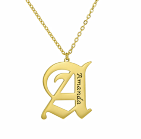 Large capital letter necklace quality old english gold block letter initial necklace distributor supply wholesale china